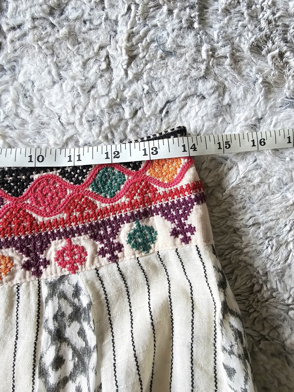 Boho Maxi Skirt with Embroidered Pink Waistband - White & Black Pattern - Picture 16 of 16